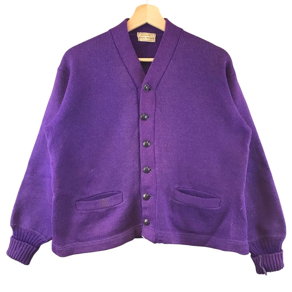Vintage 1960S PURPLE‎ WOOL CARDIGAN button up sweater size M